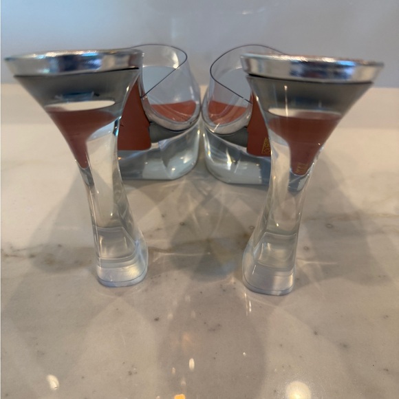 Amina Muaddi Lucite Silver Platform Heels - Picture 6 of 12